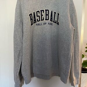 Baseball Hall of Fame Wool Appliqué Oxford Gray Crewneck Sweatshirt